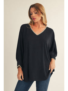 Jodifl Drop Shoulder Top With Stitch Detail In Black *COMING SOON*