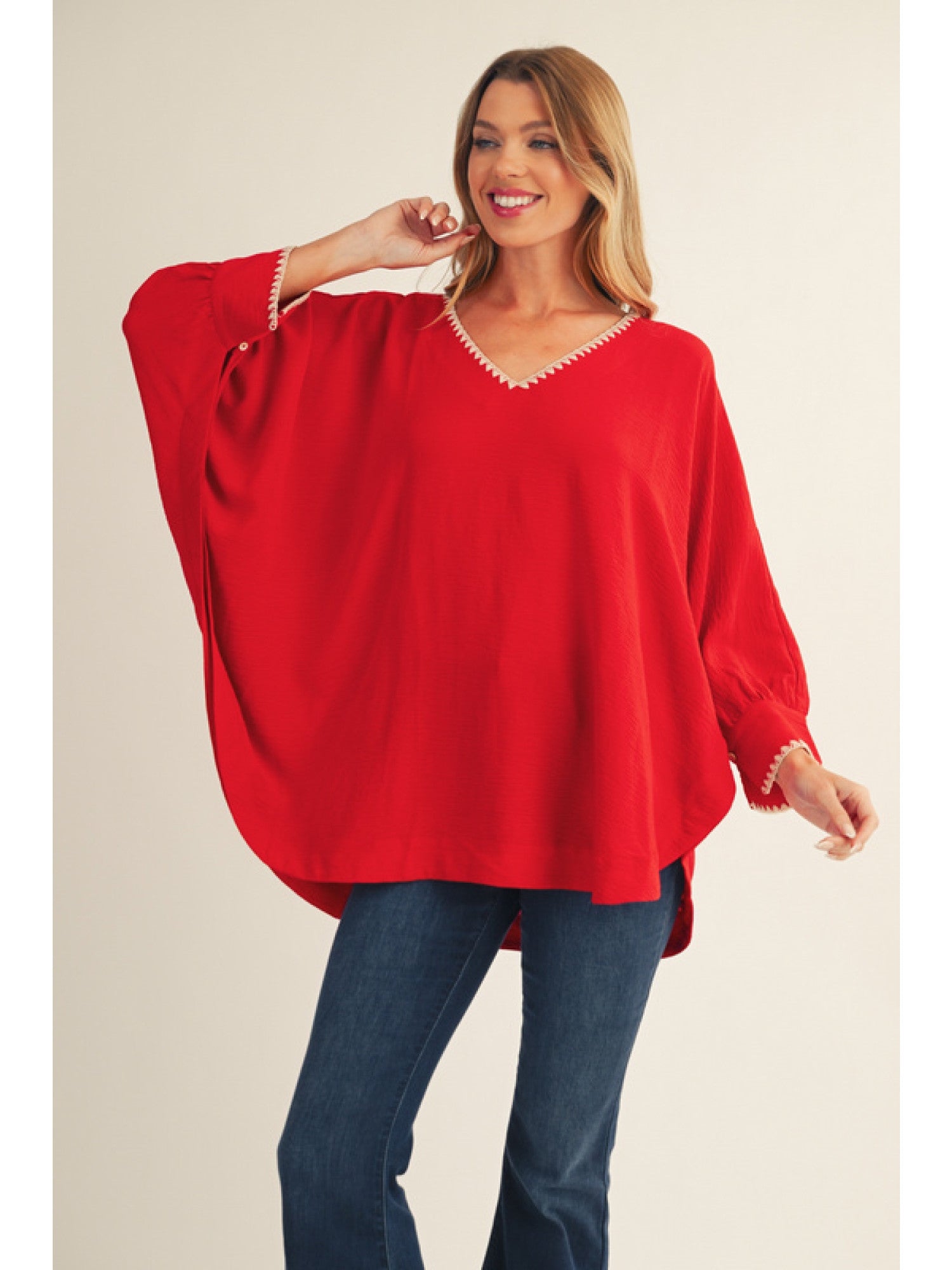 Jodifl Drop Shoulder Top With Stitch Detail In Red *COMING SOON*