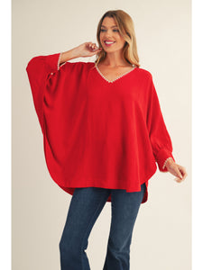 Jodifl Drop Shoulder Top With Stitch Detail In Red *COMING SOON*