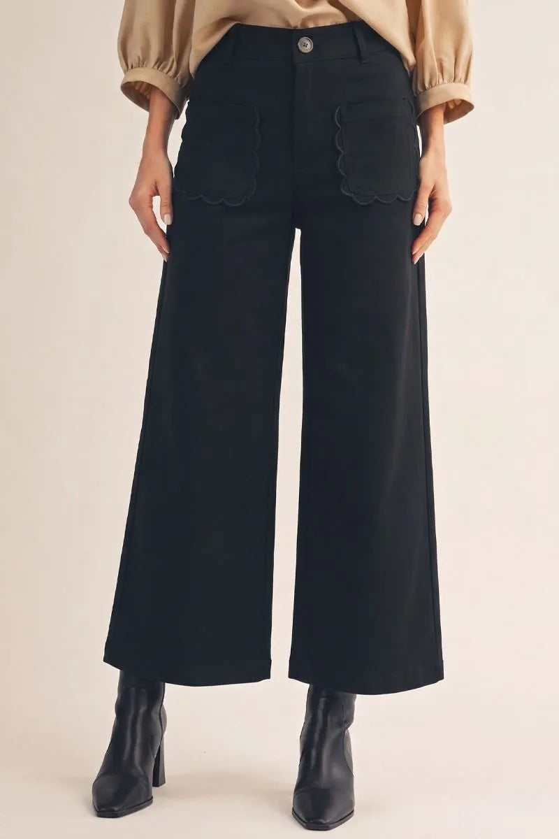 Jodifl Scalloped Pocket Black Pants