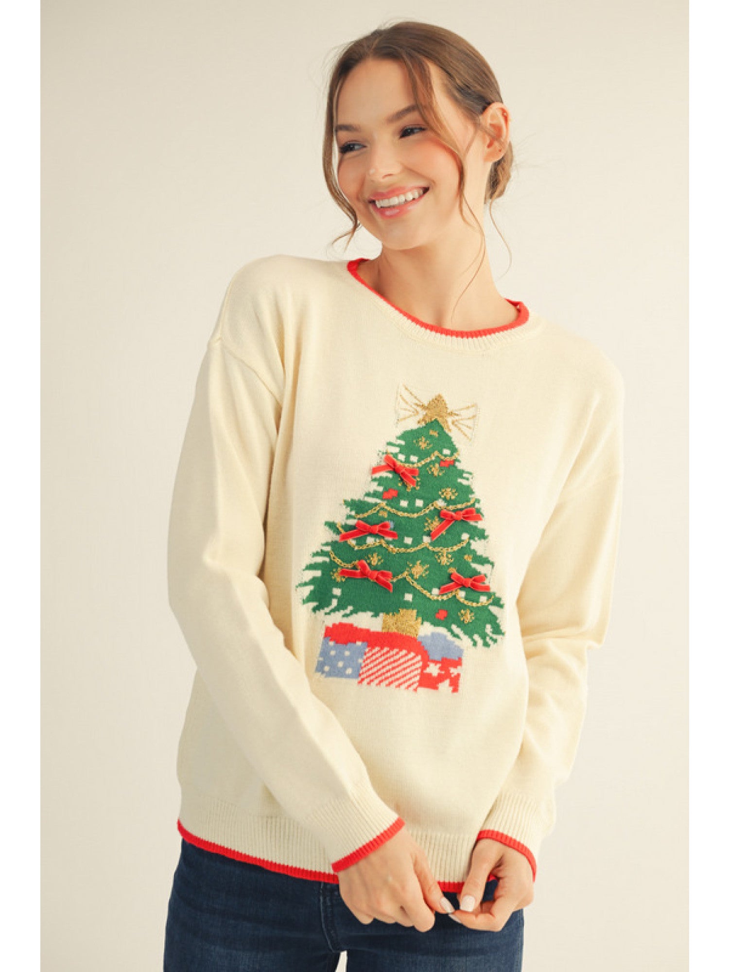 Jodifl Christmas Tree Sweater Top In Ivory