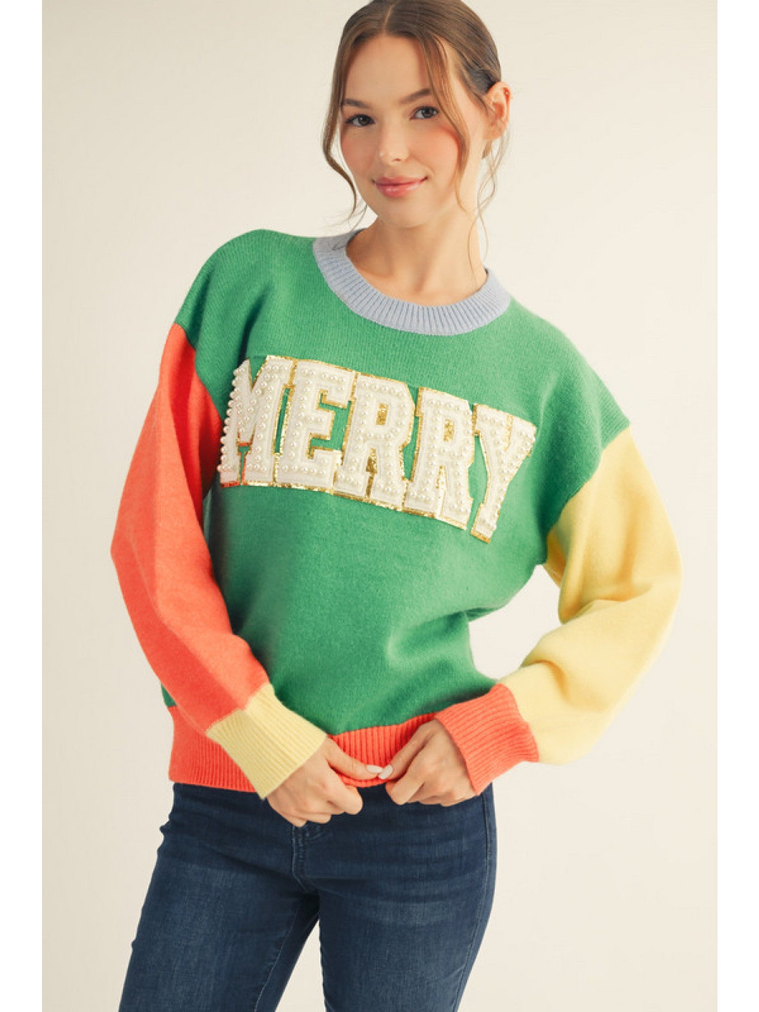 Jodifl Colorblock Merry Sweater In Green Mix