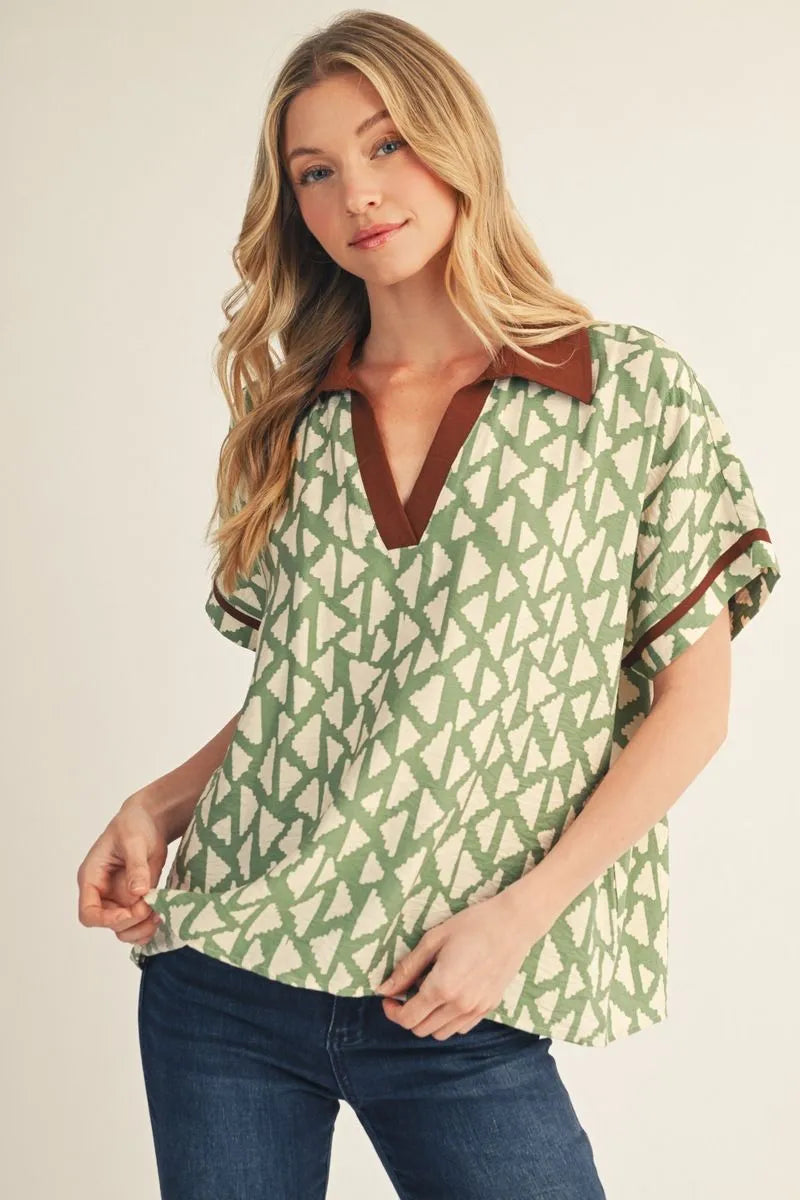 Jodifl Drop Shoulder Geo Print Top In Green *COMING SOON*