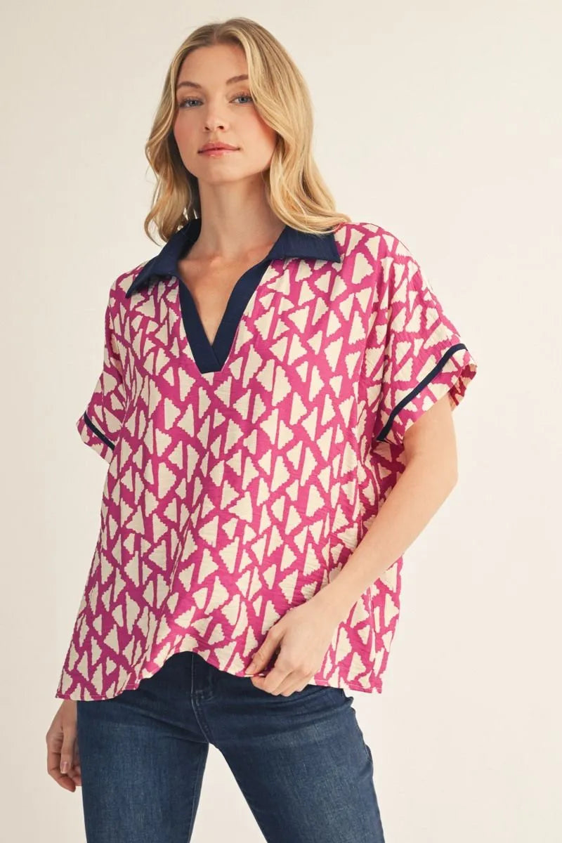 Jodifl Drop Shoulder Geo Print Top In Magenta *COMING SOON*