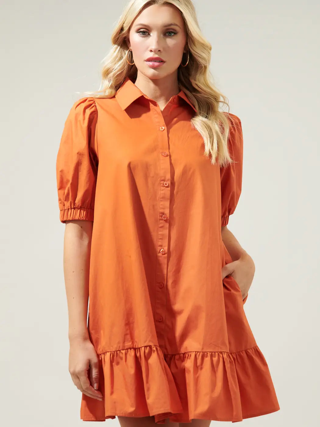 Sugarlips-Rust Levy Button Down Shift Dress