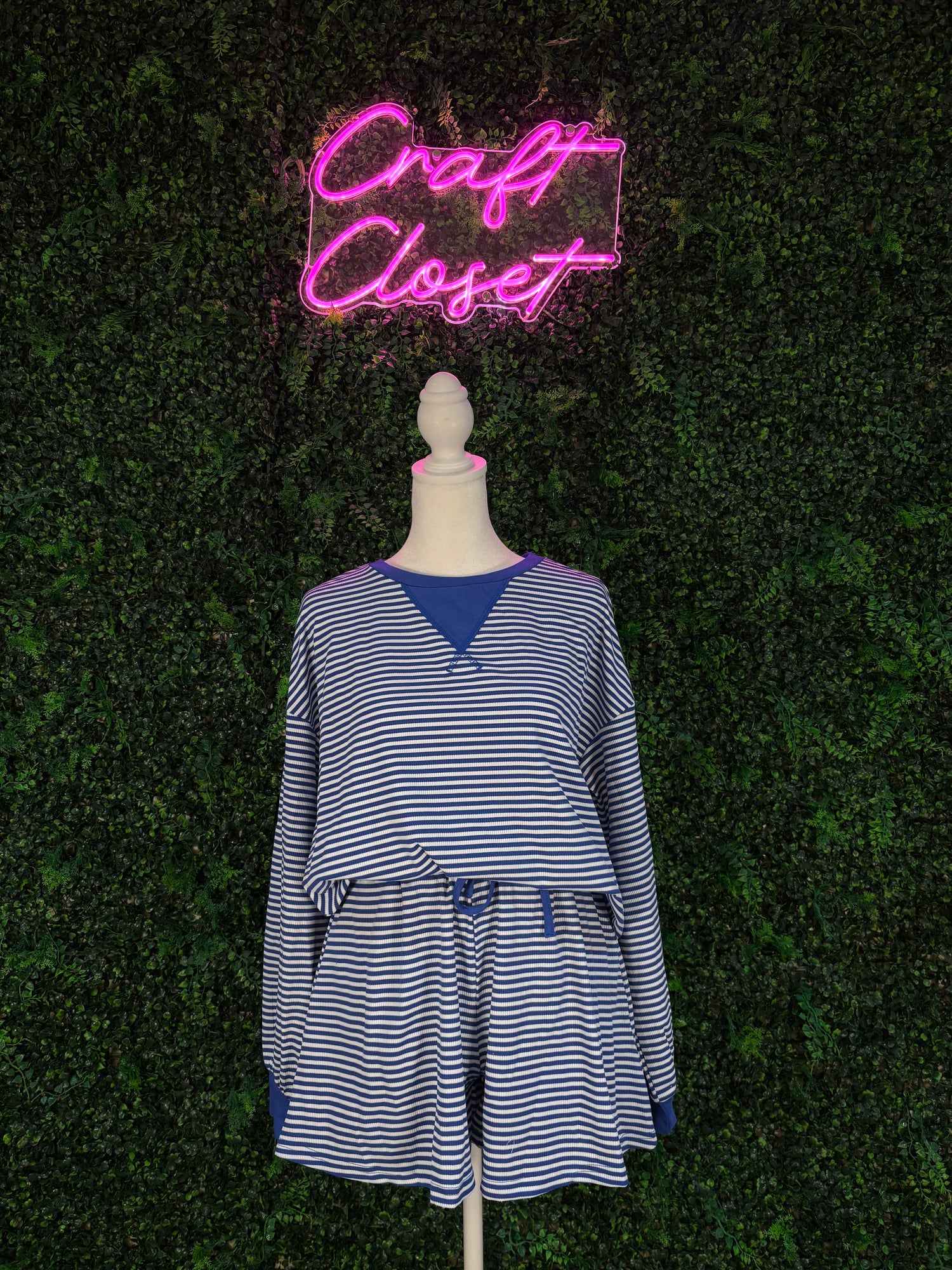 Ladies Barefoot Royal Blue Striped Short Set