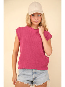 Very J-Oversized Soft Knit Sweater Vest Top Pink