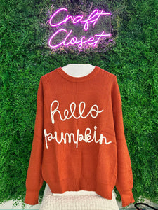 Barefoot Ladies Clothing #1413 Flamingo Hello Pumpkin Graphic Sweater