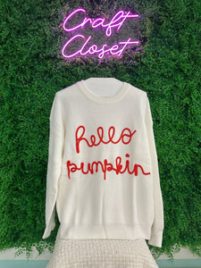 Barefoot Ladies Clothing #1412 White Hello Pumpkin Graphic Sweater