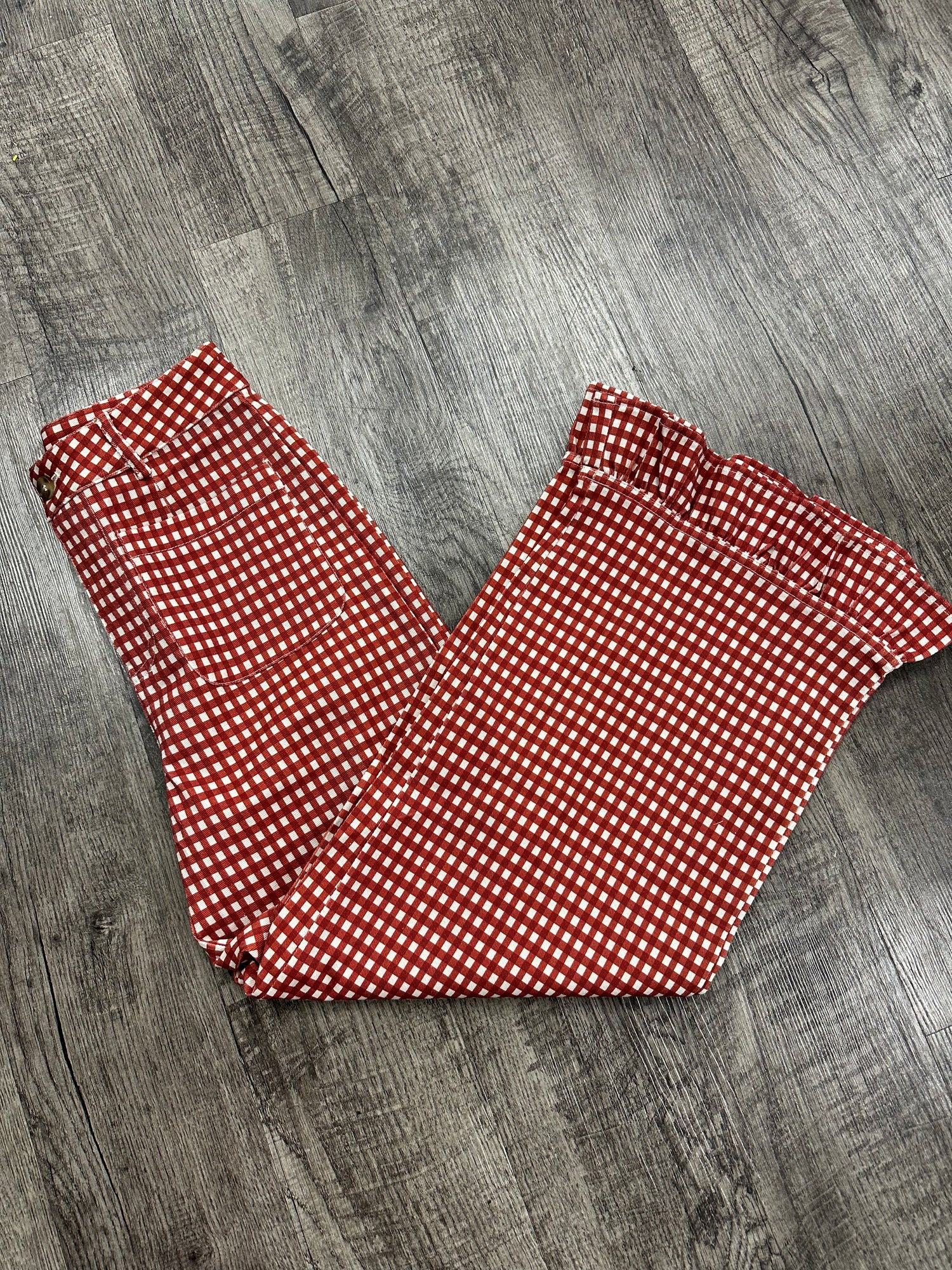 ENTRO Gingham Pants With Ruffle Hem In Rust