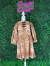 ENTRO Animal Print 3/4 Puff Sleeve Mini Dress In Brown