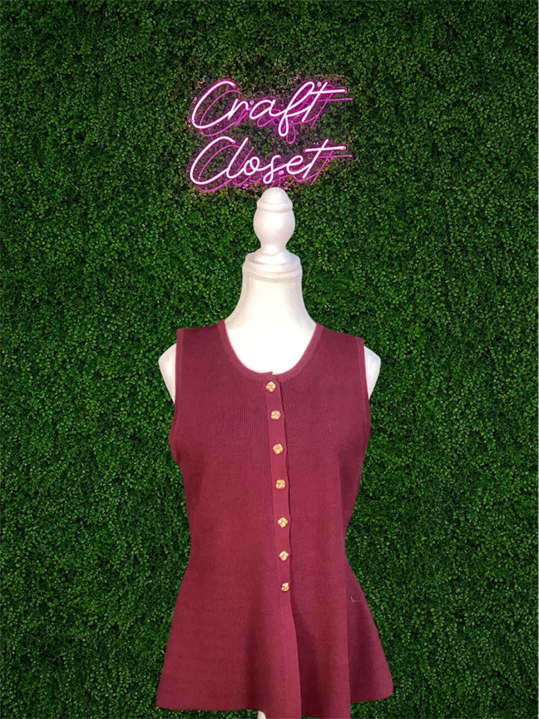 ENTRO Solid Button Front Peplum Top In Wine