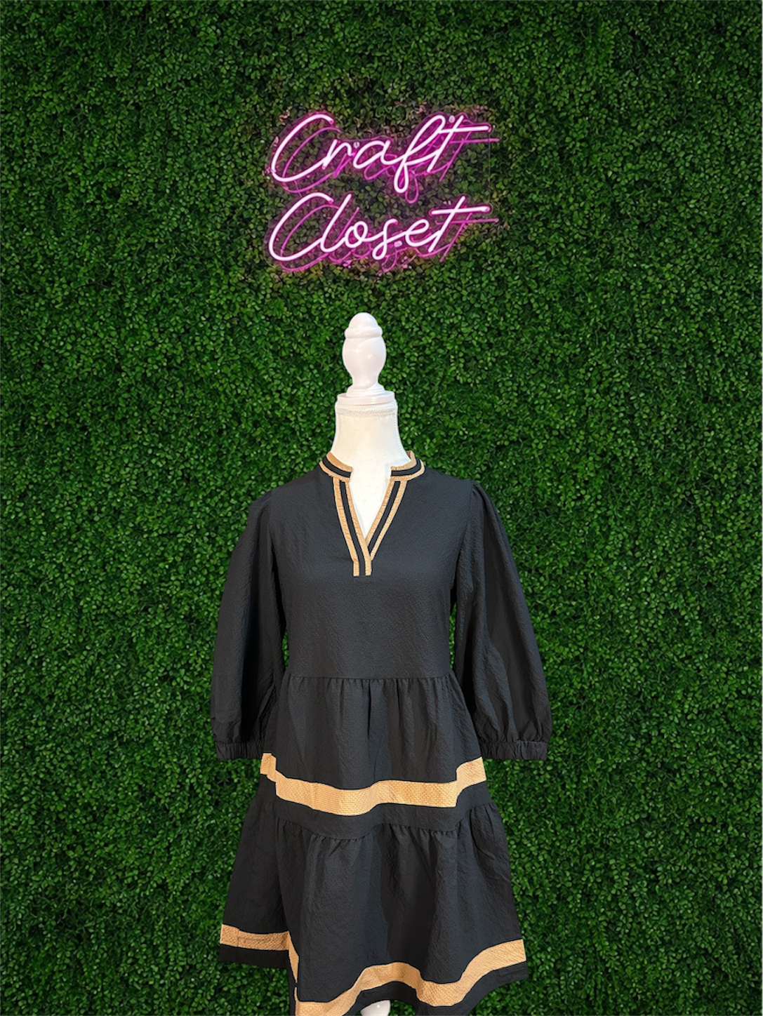 Mary Square Cooper Dress In Black & Tan