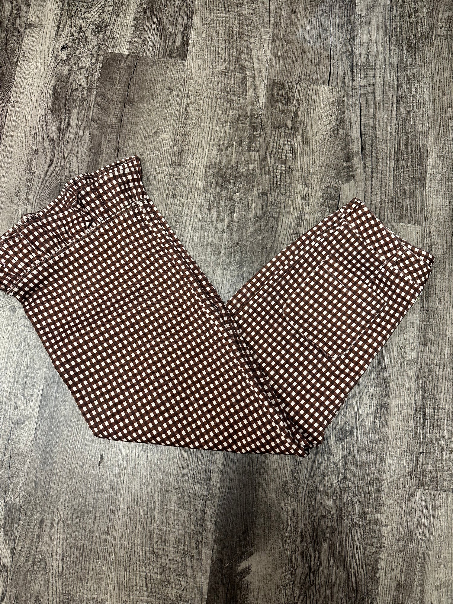 ENTRO Gingham Pants With Ruffle Hem In Brown