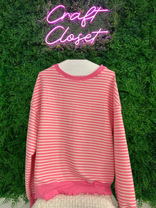 Barefoot Ladies #1455 Pink Stripe Loose Drop Shoulder Long Sleeve Top