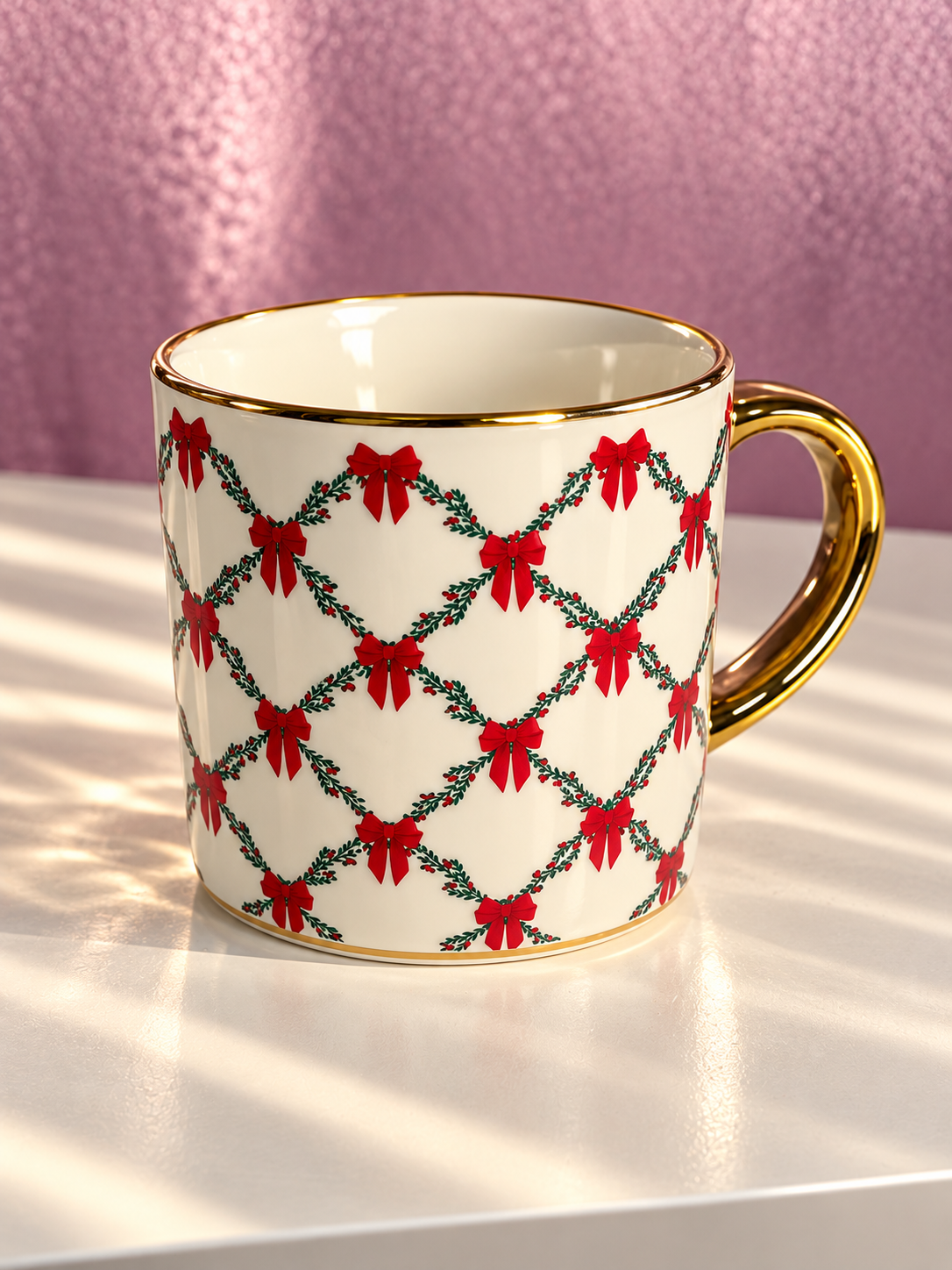 Mary Square Cafe Mug In Holiday Trellis