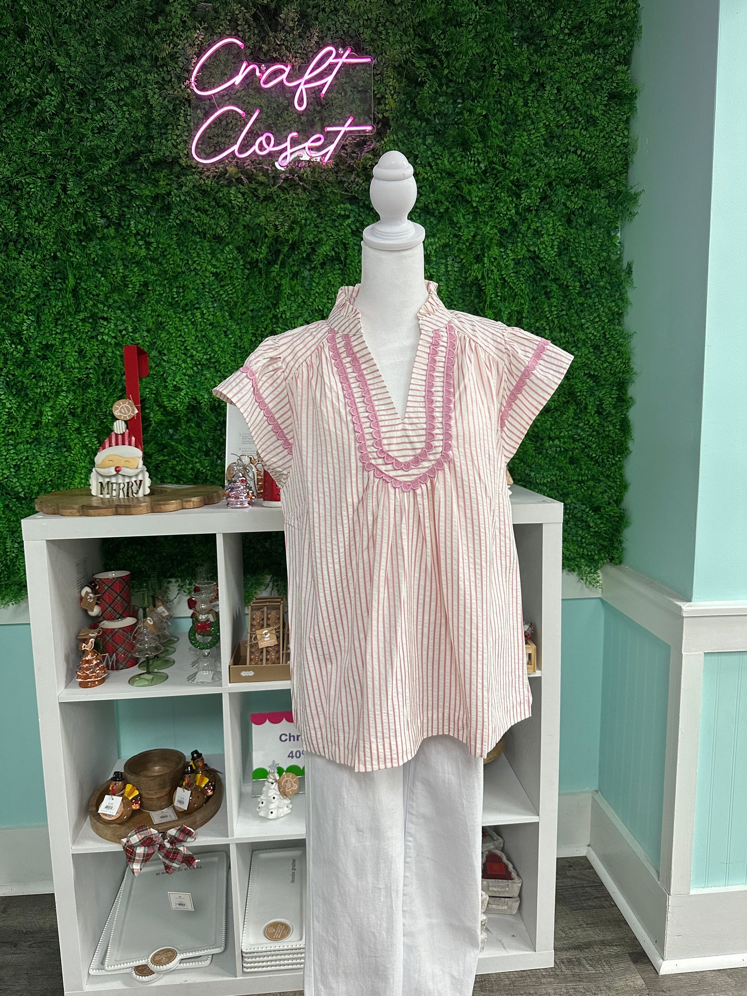 Umgee Striped Flutter Sleeve Top In PInk