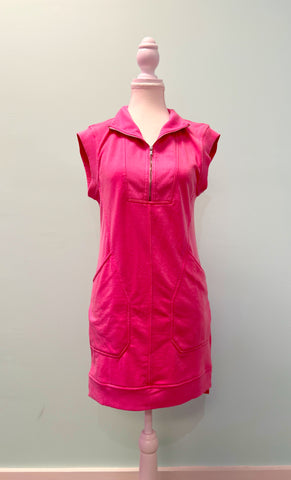 Barefoot Ladies #1074 Bonbon Quarter Zip Pocketed Cap Sleeve Sweatshirt Dress