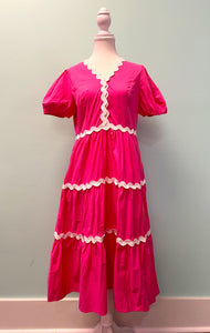 Barefoot Ladies #1106 Bonbon Ric Ric Trim Short Puff Midi Dress
