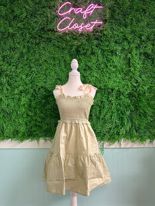 Barefoot Ladies #2009 Laurel Green Smocked Bodice Self-Tie Straps A-Line Ruffled Mini