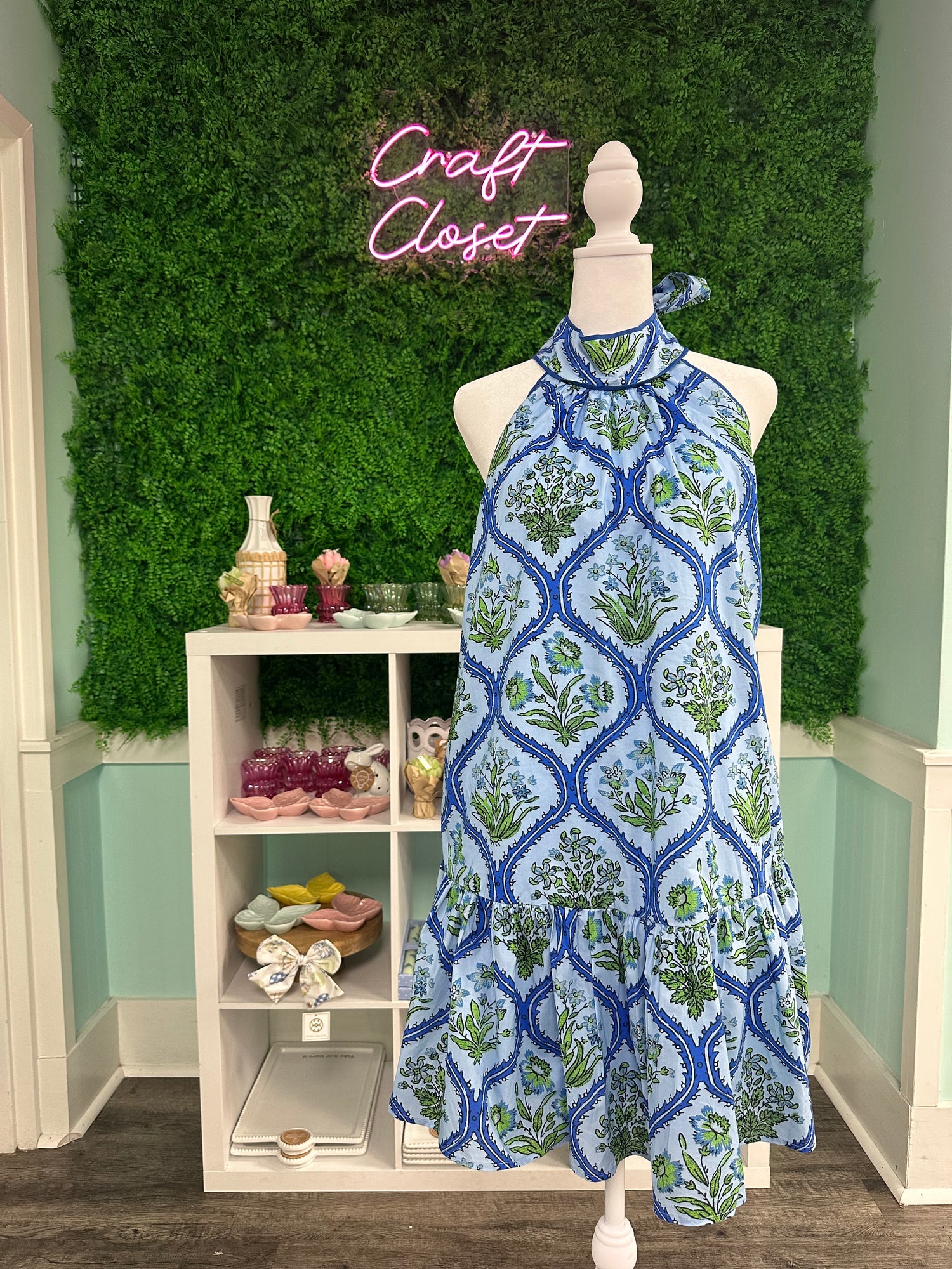 Entro Botanical Mini Dress In Blue