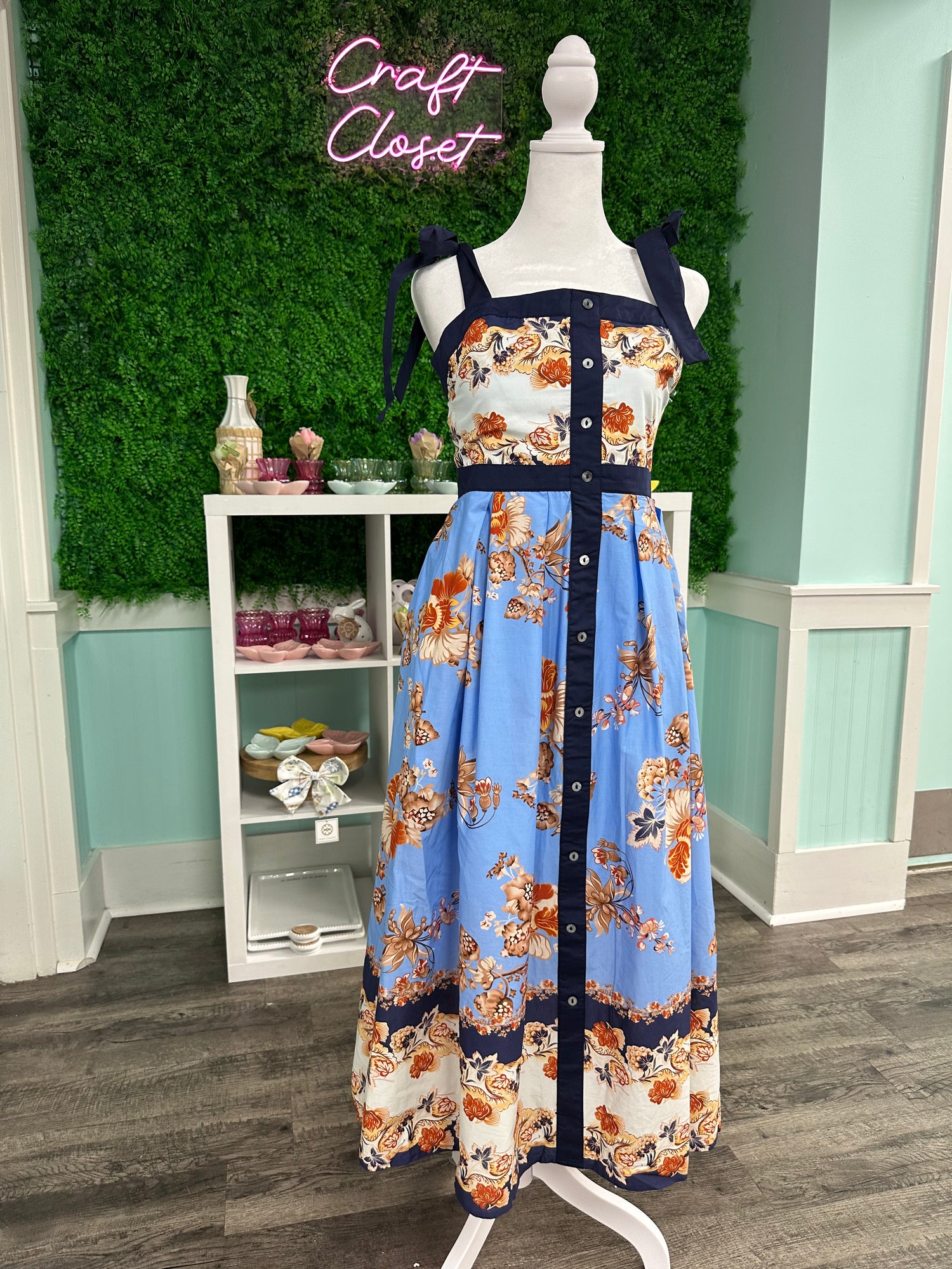 Entro Multi Pattern Color Block Sundress In Navy