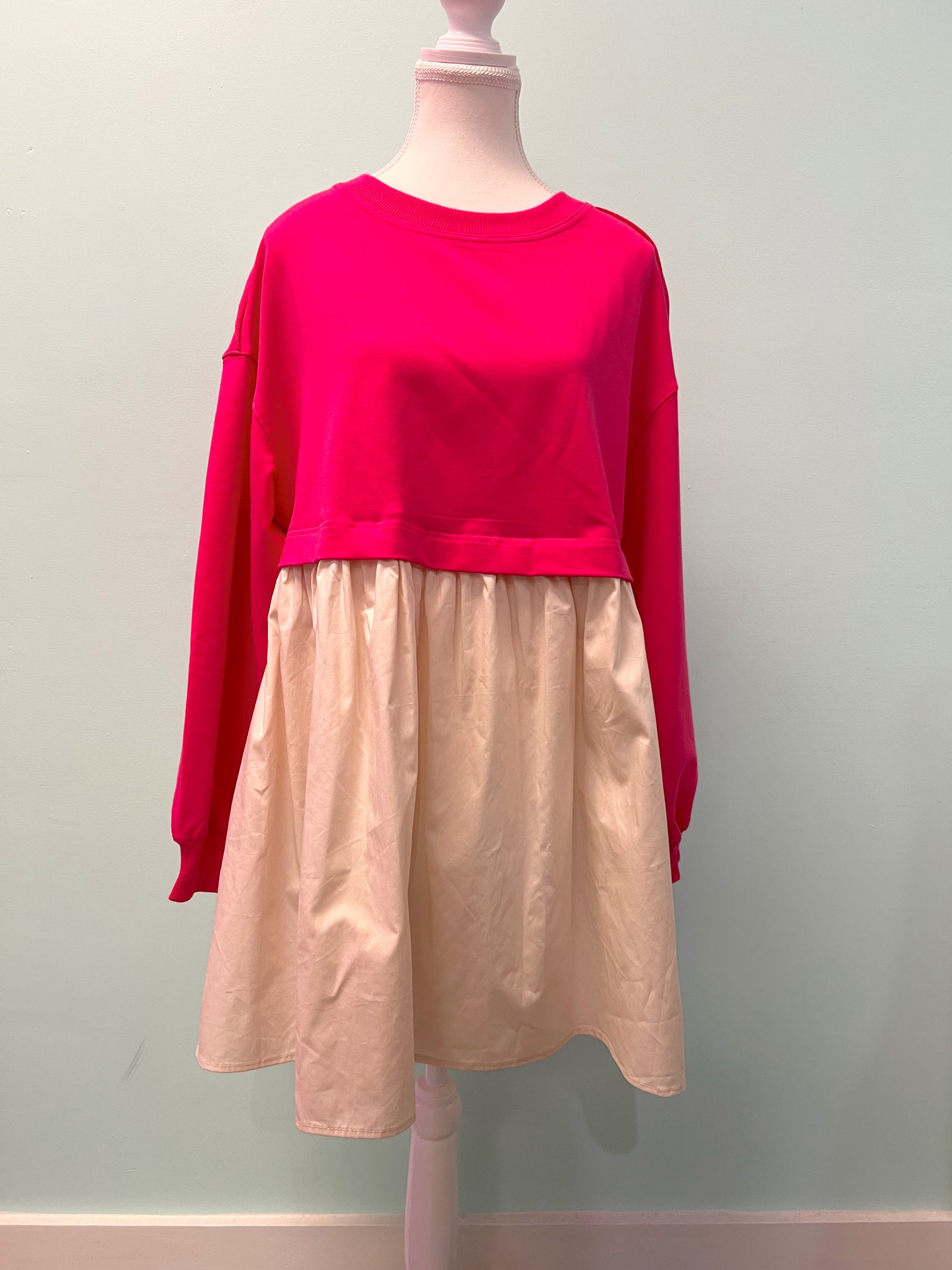 Barefoot Ladies Clothing #1157 Rose Red Sweatshirt Poplin Mini Dress