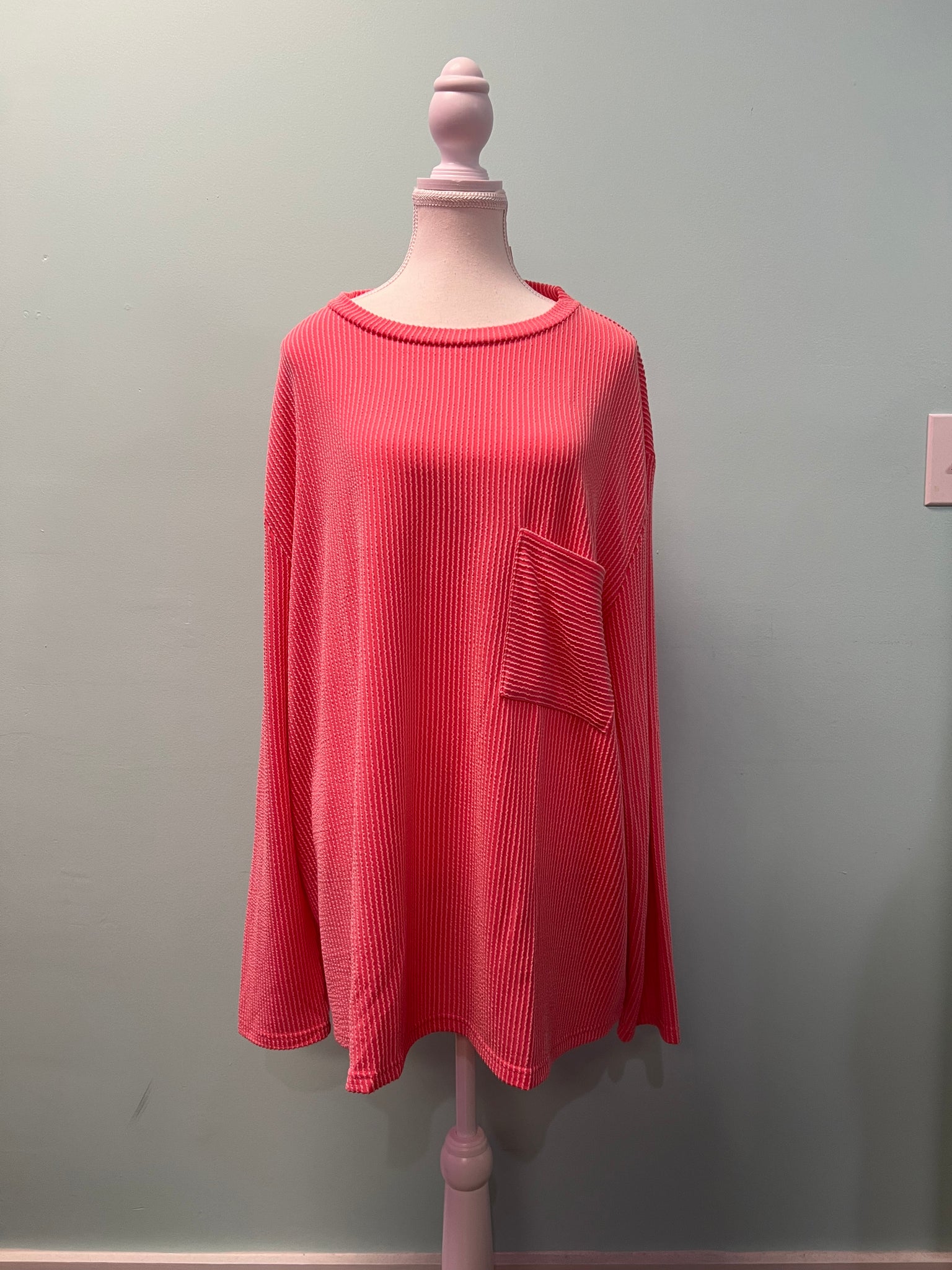 Barefoot Ladies Clothing #1216 Peach Blossom PLus Size Ribbed Textured Long Sleeve T-Shirt