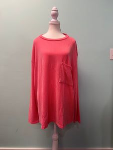 Barefoot Ladies Clothing #1216 Peach Blossom PLus Size Ribbed Textured Long Sleeve T-Shirt