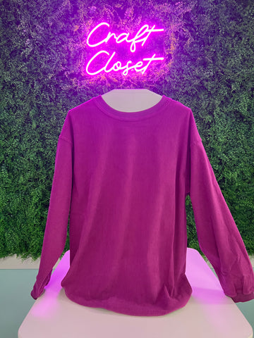 Barefoot Ladies Clothing #1218 Festival Fuchsia Ribbed Corduroy Oversized Sweatshirt