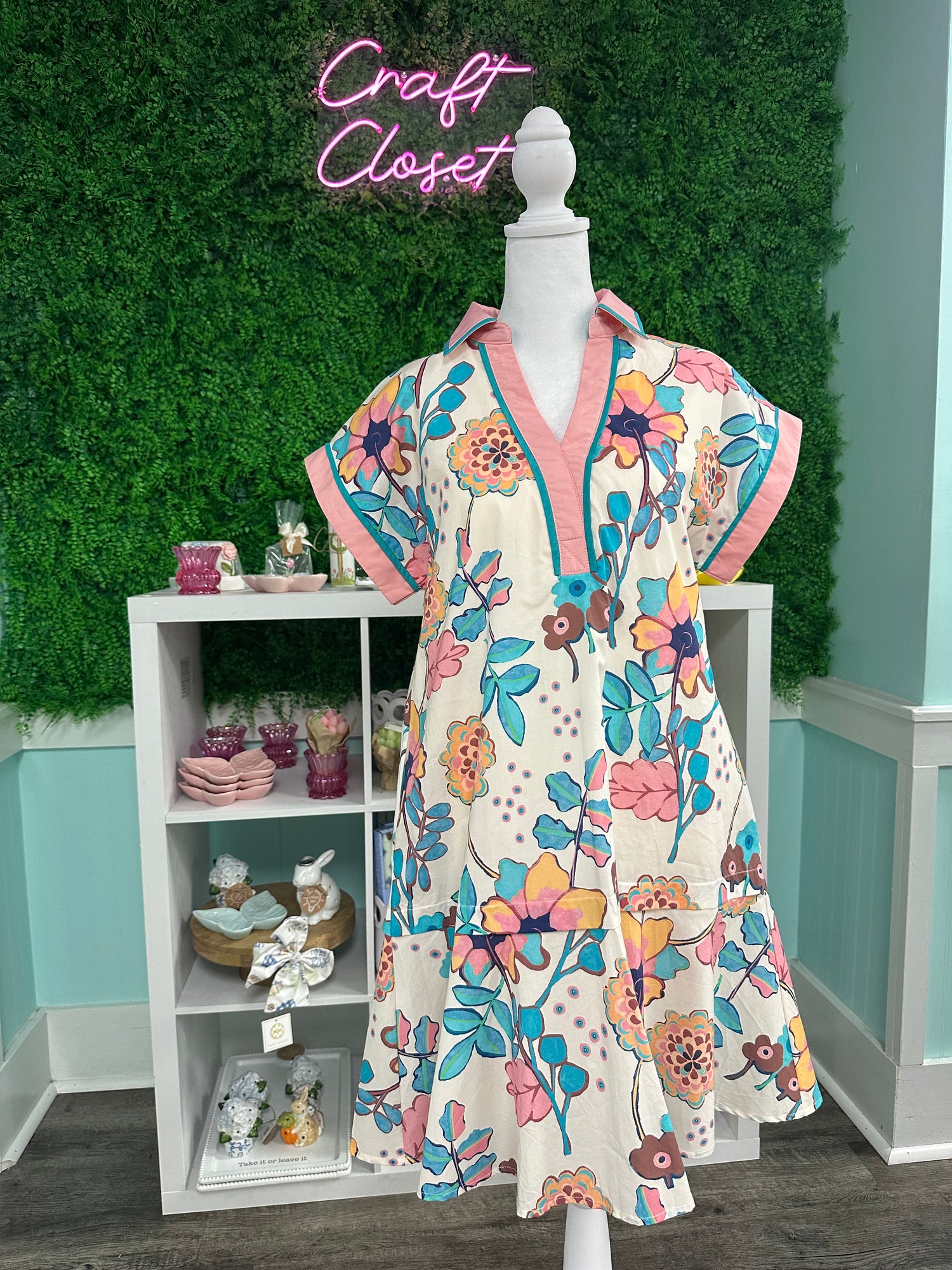 ENTRO Botanical Print Mini Dress In Jade