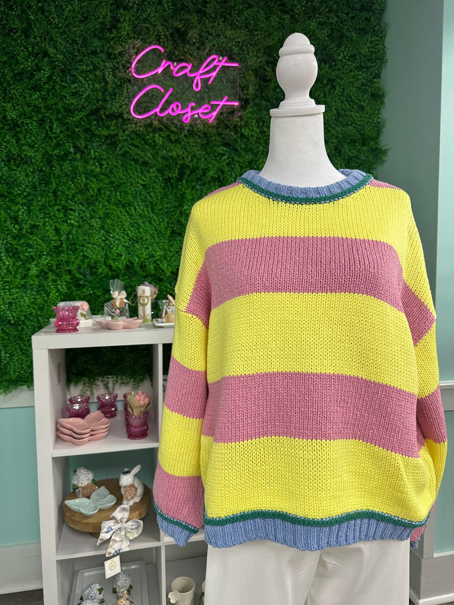ENTRO Multi Color Long Sleeve Knit Top With Bold Stripes In Pink *FINAL SALE*
