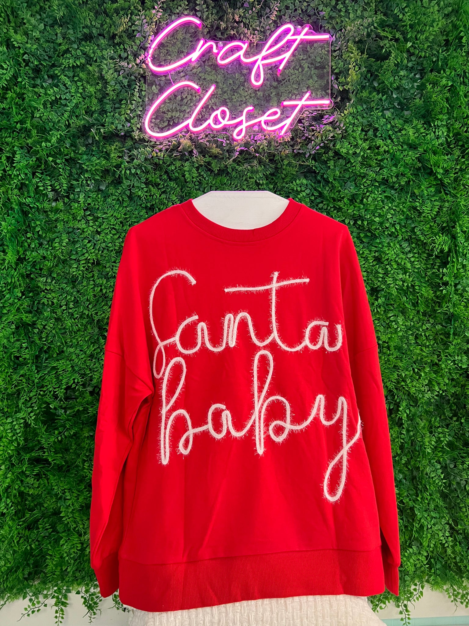 Barefoot Ladies #1331 Firey Red Christmas Santa Baby Tinsel Graphic Sweatshirt