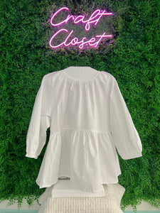 Barefoot Ladies #1320 White Bow Knot Cutout Back Loose Fit 3/4 Sleeve Blouse