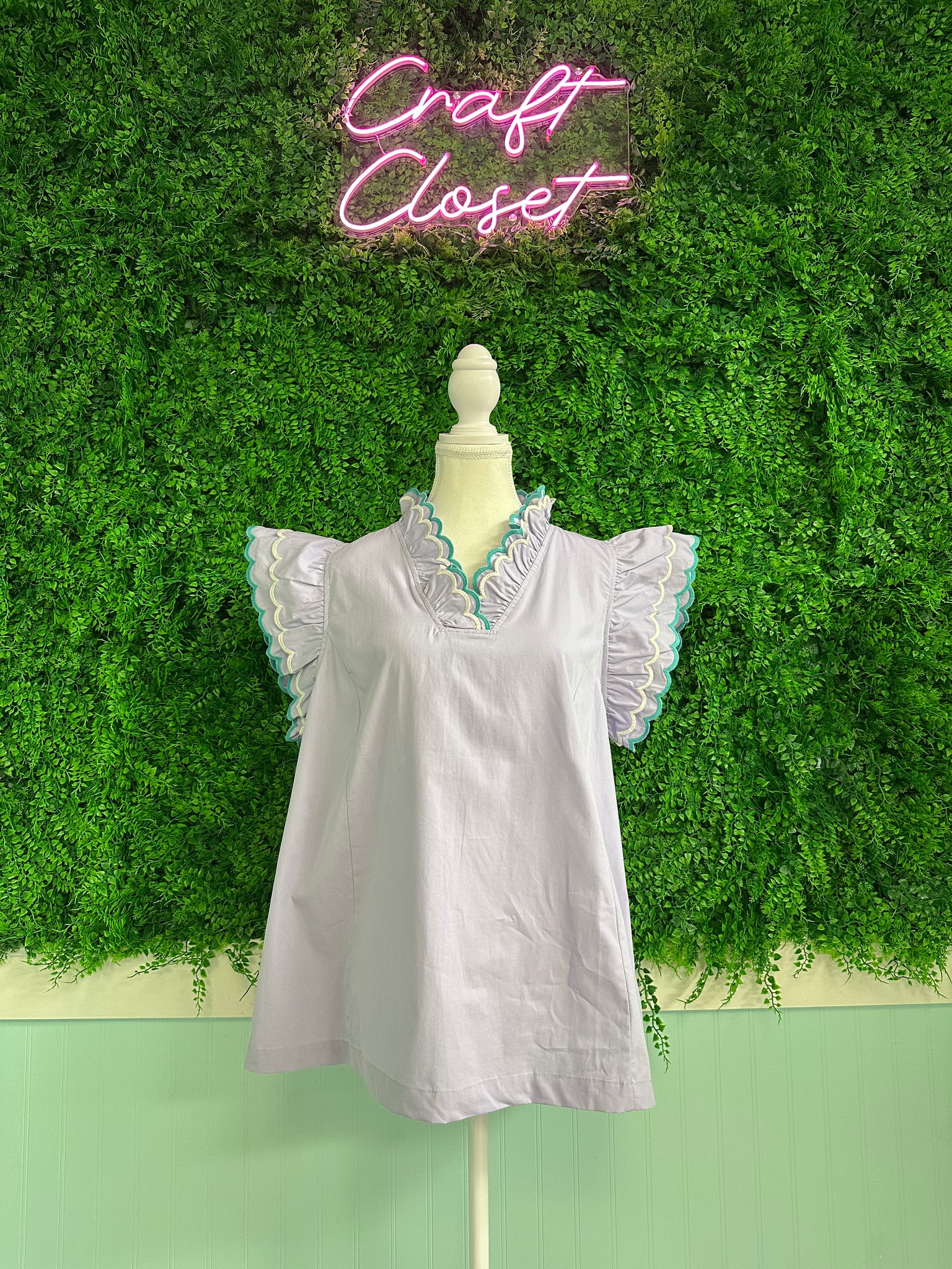 Umgee Ruffle V Neck Periwinkle Top
