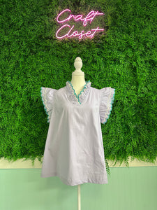 Umgee Ruffle V Neck Periwinkle Top