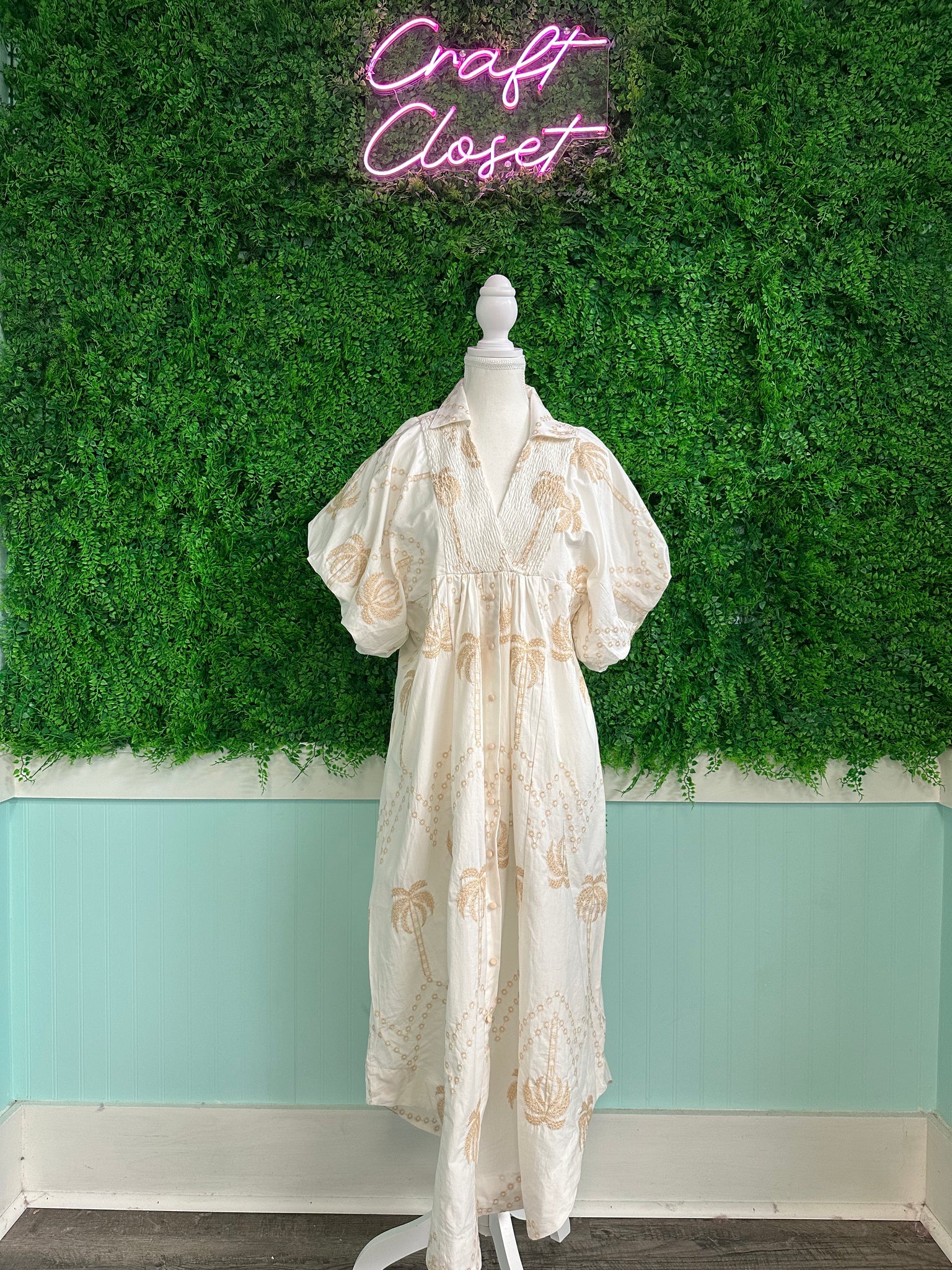 Umgee Palm Tree Embroidered Mini Dress