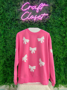 Barefoot Ladies #1360 Bonbon Sequin Bowknot Graphic Drop Shoulder Pullover Sweatshirt