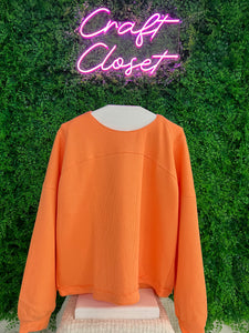 Barefoot Ladies #1351 Grapefruit Orange Solid Color Textured High Low Long Sleeve Top