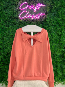 Barefoot Ladies #1349 Pale Chestnut Bowknot Round Neck Sweatshirt