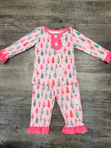 Barefoot- Retro Christmas Tree Girls Jammie Set (Winter 2023)