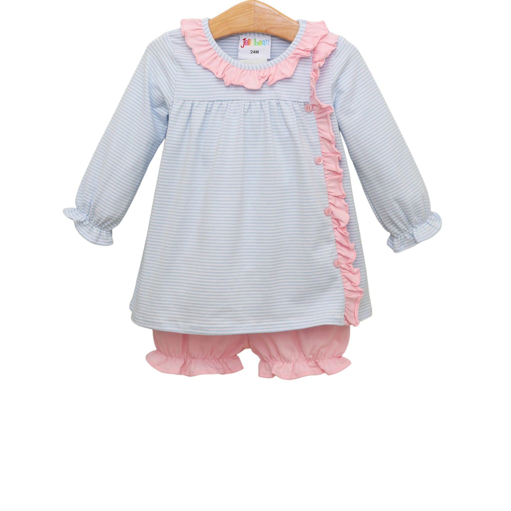 Jellybean By Smock Candy- Clara Bloomer Set- Light Blue Stripe/ Light Pink