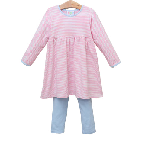 Jellybean By Smock Candy- Sadie Pants Set- Light Pink Stripe & Light Blue