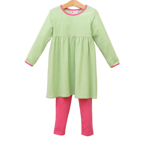 Jellybean By Smock Candy- Sadie Pants Set- Lime Green Stripe & Hot Pink