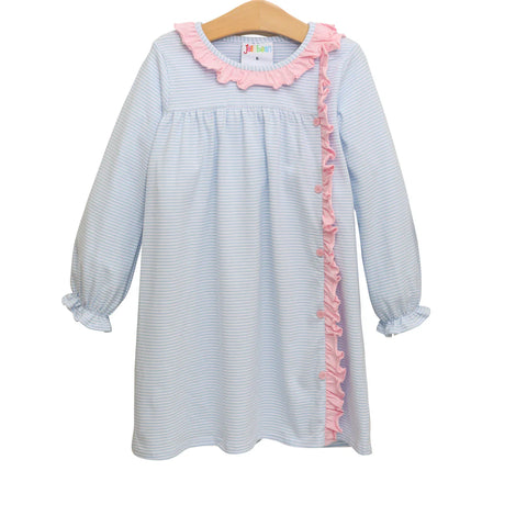 Jellybean By Smock Candy-Clara Dress - Light Blue Stripe/ Light Pink