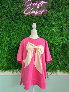 Barefoot Ladies #2029 Strawberry Pink Contrasting Color Ribbon Bow Front Patch Loose