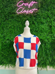 Barefoot Ladies #2031 White Color Block Cap Sleeve Sweater