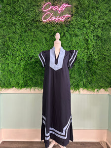 ENTRO Blue Floral Caftan Inspired Mini Dress In Navy