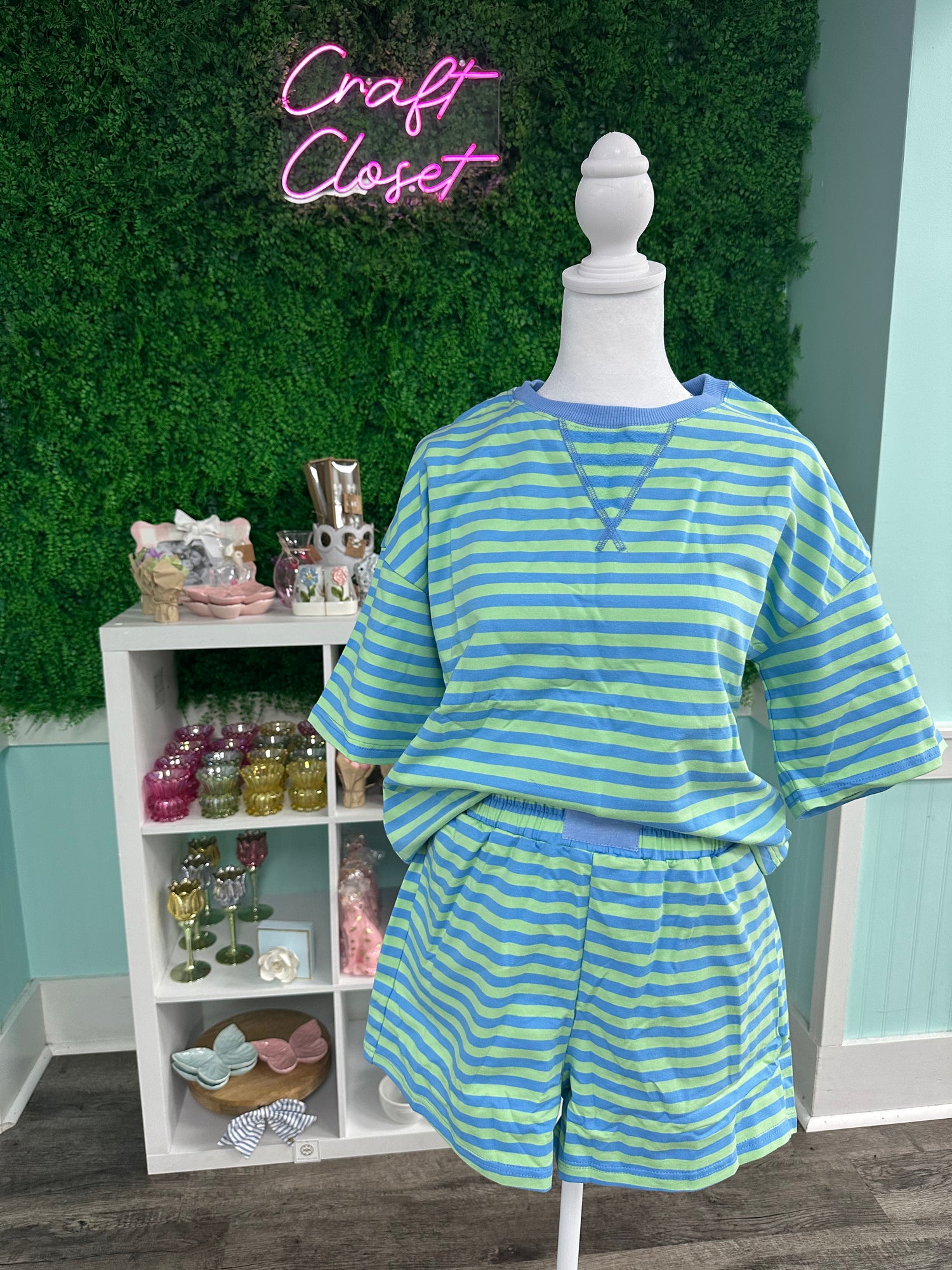 Barefoot Ladies Teal Striped Short Set *Pre-Order*
