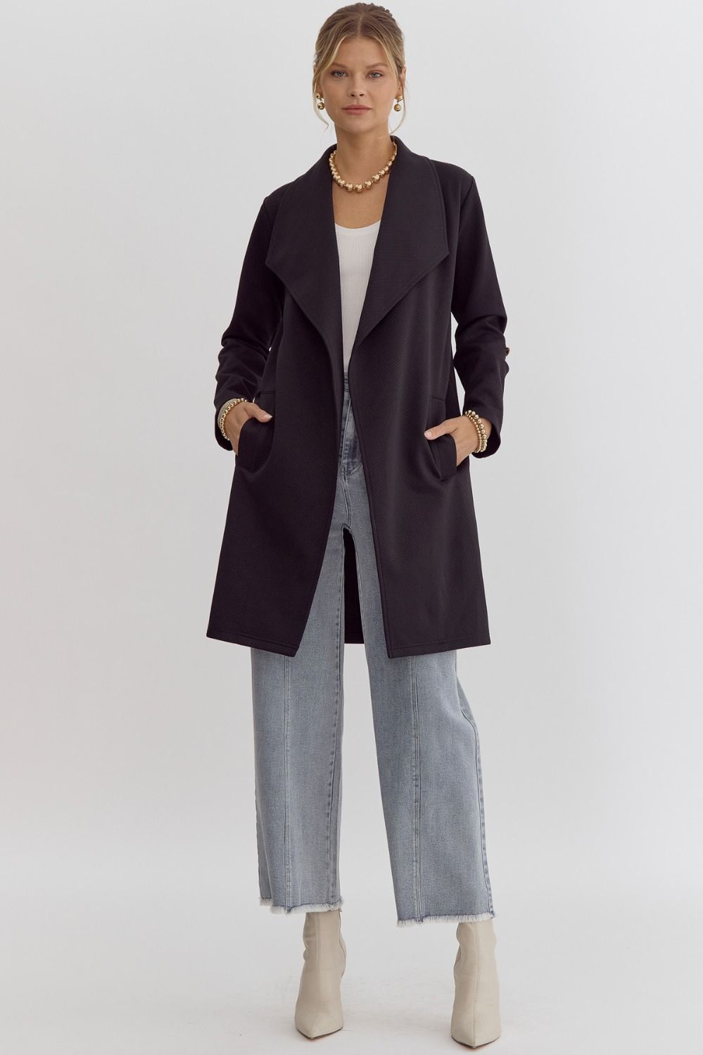 Entro Solid Textured Coat In Black *COMING SOON*